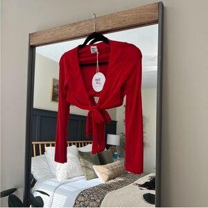 Princess Polly Red Tie-Front Long Sleeve Crop Top